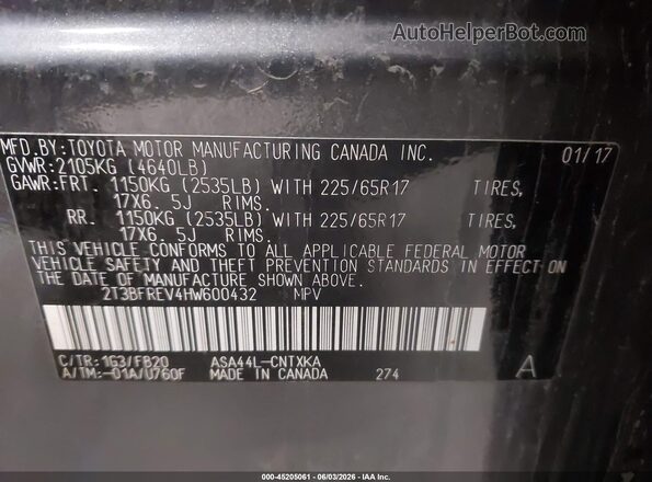 2T3BFREV4HW600432 2017 TOYOTA RAV4 Gray Widok komory silnika