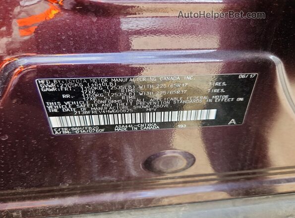 2T3BFREV4HW660825 2017 TOYOTA RAV4 Maroon VIN կոդի պիտակի տեսք