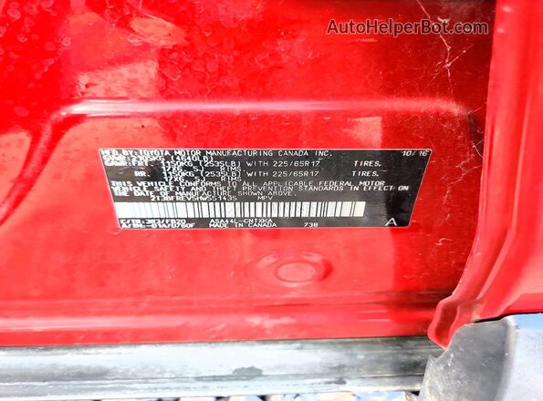 2T3BFREV5HW551435 2017 TOYOTA RAV4 Red Vista de la etiqueta del VIN
