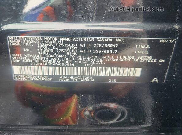 2T3BFREV5HW690884 2017 TOYOTA RAV4 Black Vista de la etiqueta del VIN