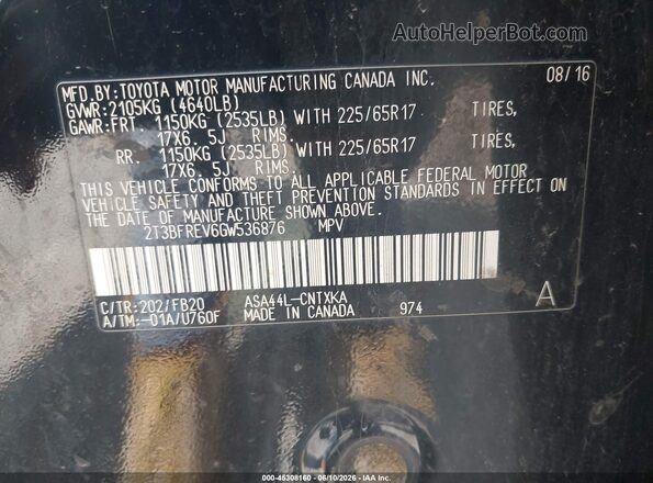 2T3BFREV6GW536876 2016 TOYOTA RAV4 Черный 