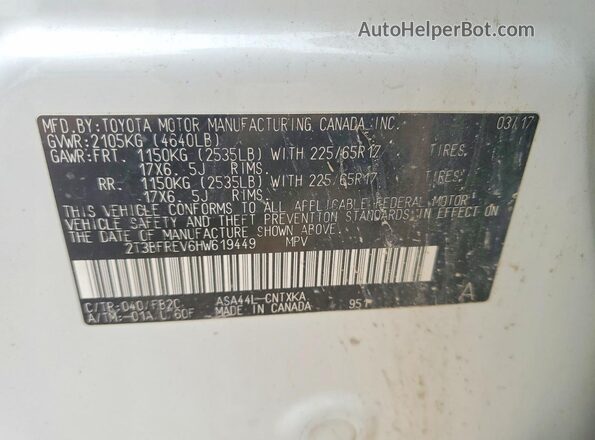 2T3BFREV6HW619449 2017 TOYOTA RAV4 White Widok naklejki z numerem VIN