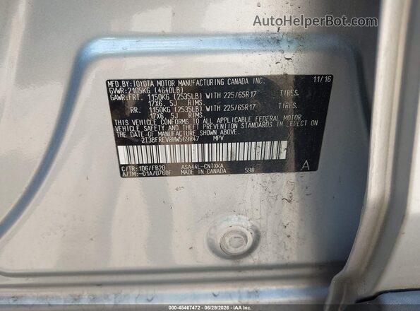2T3BFREV8HW569847 2017 TOYOTA RAV4 Silver Вид підкапотного простору