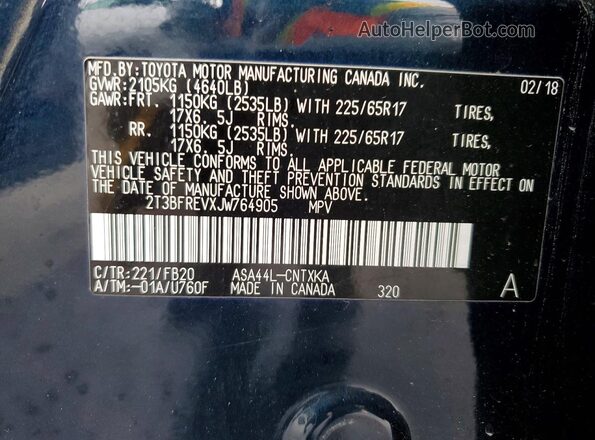 2T3BFREVXJW764905 2018 TOYOTA RAV4 Blue Engine compartment view