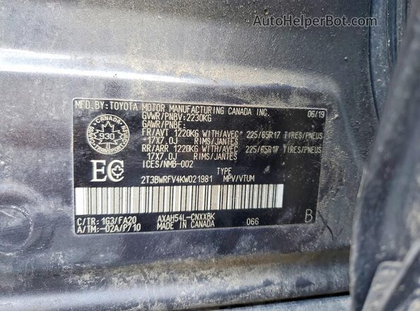 2T3BWRFV4KW021981 2019 TOYOTA RAV4 Charcoal Սալոնի 360 աստիճան տեսք