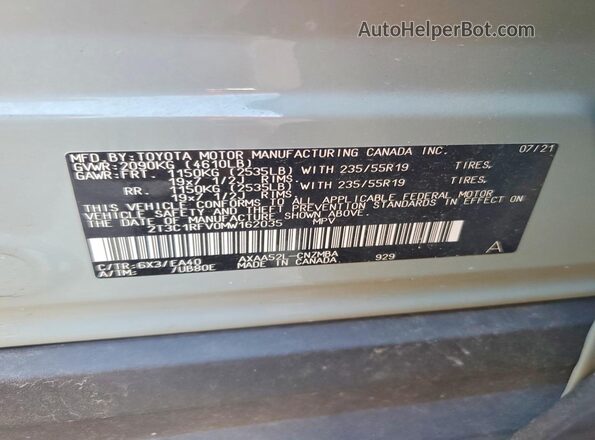 2T3C1RFV0MW162035 2021 TOYOTA RAV4 Gray 