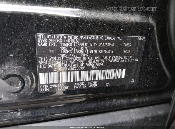 2T3C1RFV0NC205906 2022 TOYOTA RAV4 Black Vista del compartimento del motor