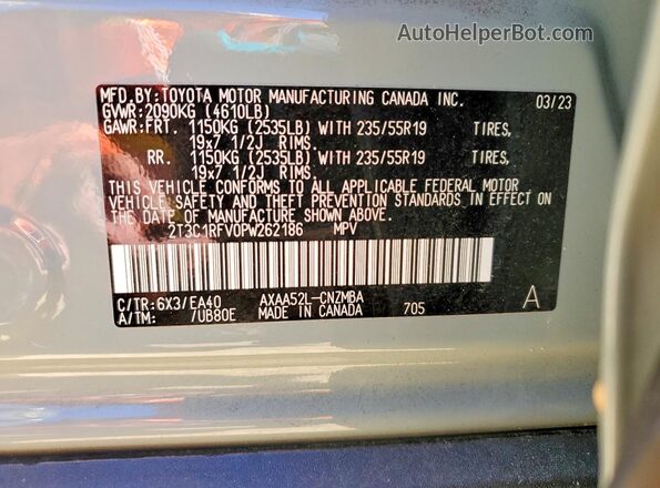 2T3C1RFV0PW262186 2023 TOYOTA RAV4 Gray VIN sticker view