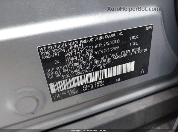 2T3C1RFV0RC256134 2024 TOYOTA RAV4 Silver Вид підкапотного простору