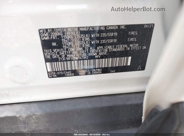 2T3C1RFV2MW147942 2021 TOYOTA RAV4 White Вид підкапотного простору