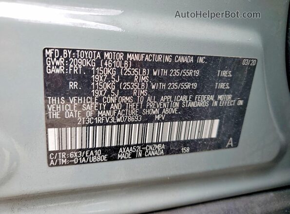 2T3C1RFV3LW078693 2020 TOYOTA RAV4 Green Սալոնի 360 աստիճան տեսք