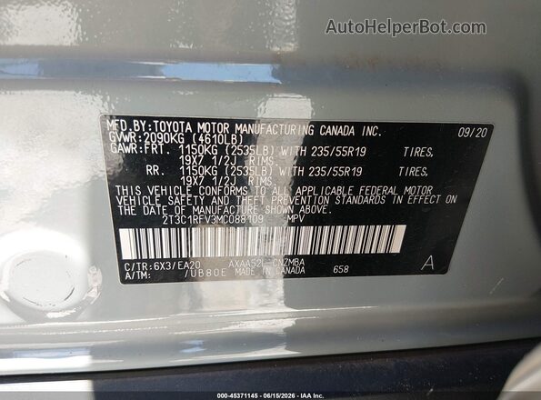 2T3C1RFV3MC088109 2021 TOYOTA RAV4 Gray Вид підкапотного простору