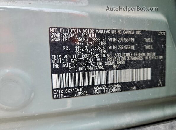 2T3C1RFV3MW137887 2021 TOYOTA RAV4 Green 