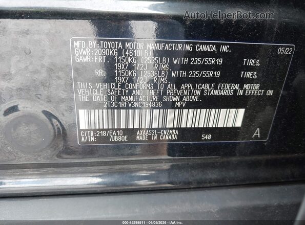 2T3C1RFV3NC194836 2022 TOYOTA RAV4 Black Շարժիչի բաժամունքի տեսք