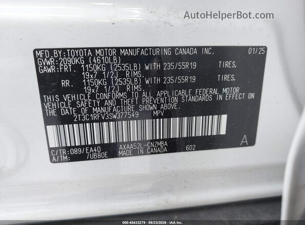 2T3C1RFV3SW377549 2025 TOYOTA RAV4 White Widok komory silnika