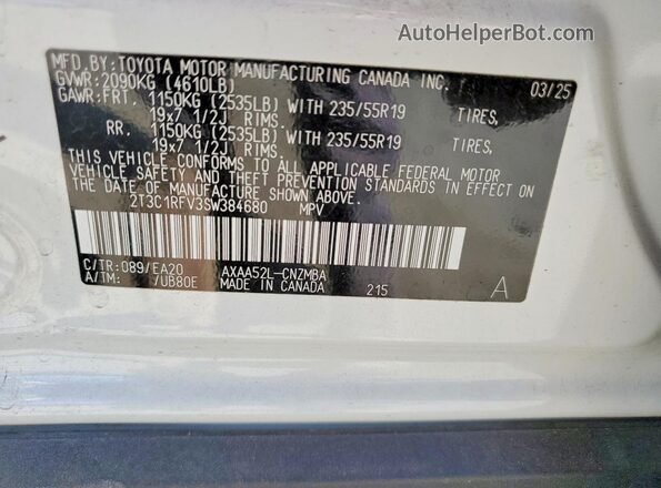2T3C1RFV3SW384680 2025 TOYOTA RAV4 Белый 