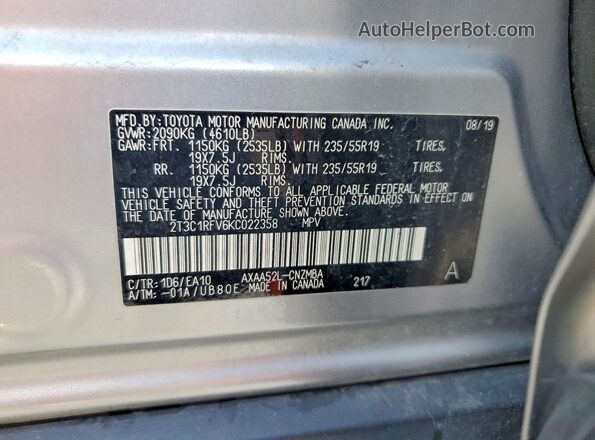 2T3C1RFV6KC022358 2019 TOYOTA RAV4 Silver 
