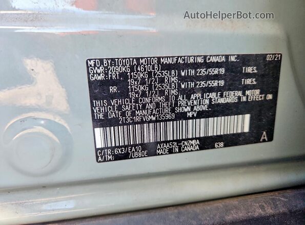 2T3C1RFV6MW135969 2021 TOYOTA RAV4 Gray VIN կոդի պիտակի տեսք