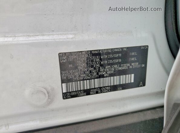 2T3C1RFV6RW332311 2024 TOYOTA RAV4 White Շարժիչի բաժամունքի տեսք