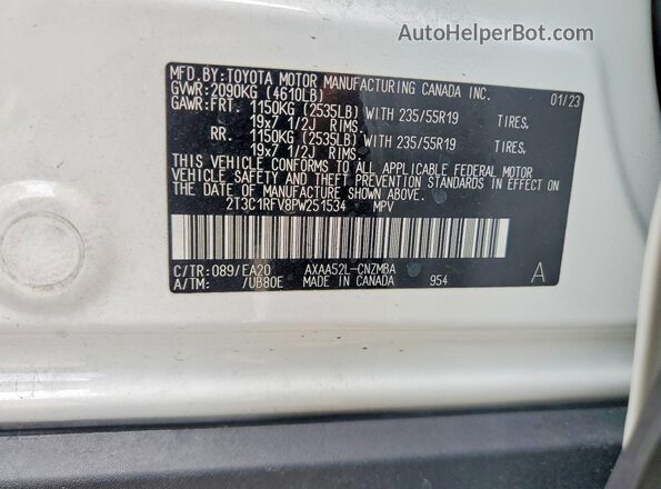 2T3C1RFV8PW251534 2023 TOYOTA RAV4 White VIN կոդի պիտակի տեսք