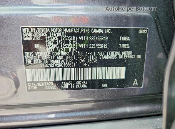 2T3C1RFV9NC196624 2022 TOYOTA RAV4 Charcoal 