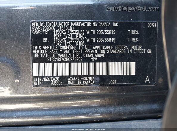 2T3C1RFVXRC273202 2024 TOYOTA RAV4 Gray Widok komory silnika