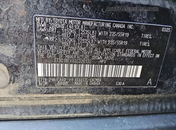 2T3C1RFVXSC326132 2025 TOYOTA RAV4 Black VIN կոդի պիտակի տեսք