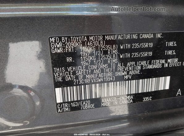 2T3C1RFVXSW419943 2025 TOYOTA RAV4 Gray 