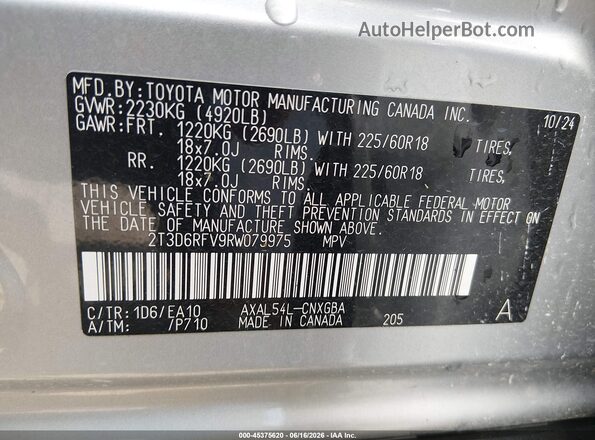 2T3D6RFV9RW079975 2024 TOYOTA RAV4 HYBRID Silver Engine compartment view