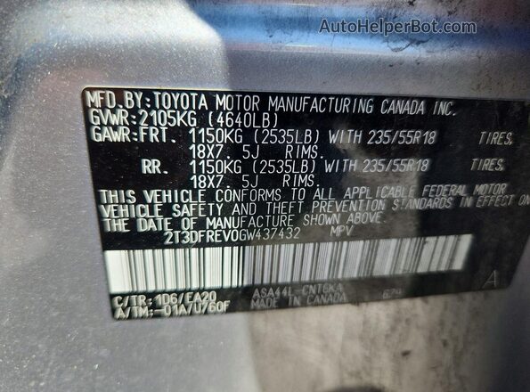 2T3DFREV0GW437432 2016 TOYOTA RAV4 Silver Widok komory silnika