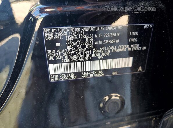 2T3DFREV3HW693517 2017 TOYOTA RAV4 Black VIN կոդի պիտակի տեսք