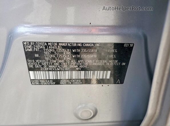 2T3DFREV3JW762387 2018 TOYOTA RAV4 Silver 360 interior view
