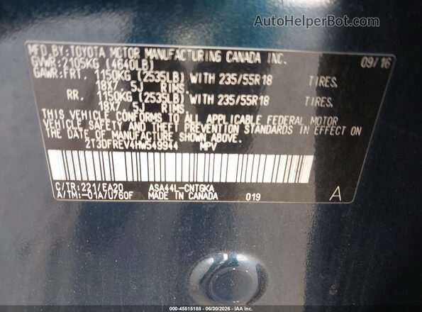 2T3DFREV4HW549944 2017 TOYOTA RAV4 Green Вид підкапотного простору
