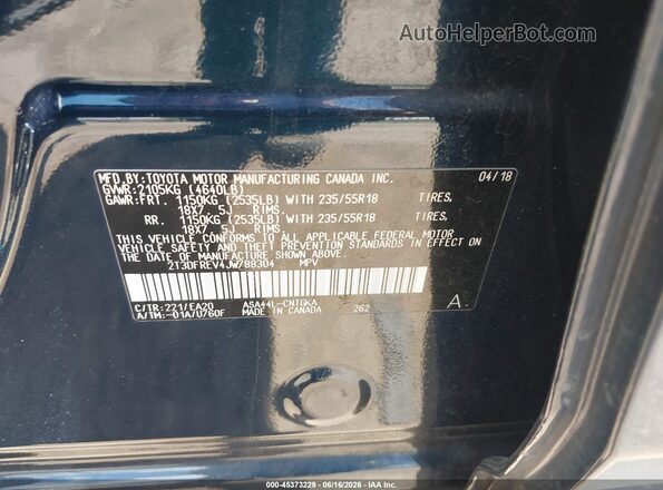 2T3DFREV4JW788304 2018 TOYOTA RAV4 Blue Շարժիչի բաժամունքի տեսք