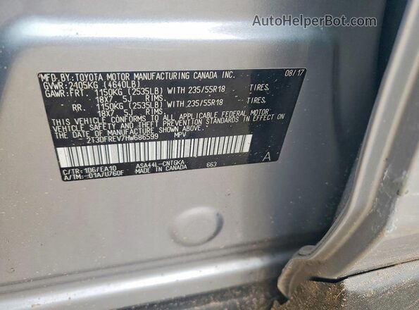 2T3DFREV7HW686599 2017 TOYOTA RAV4 Gray Вид наклейки з VIN-кодом