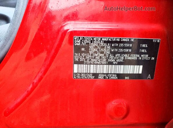 2T3DFREV8HW576841 2017 TOYOTA RAV4 Red Widok naklejki z numerem VIN