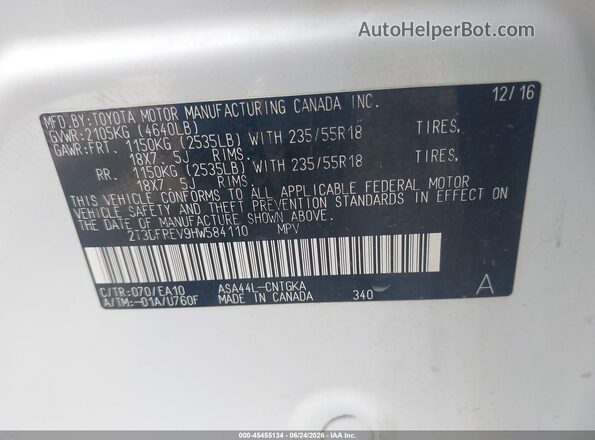 2T3DFREV9HW584110 2017 TOYOTA RAV4 White Engine compartment view