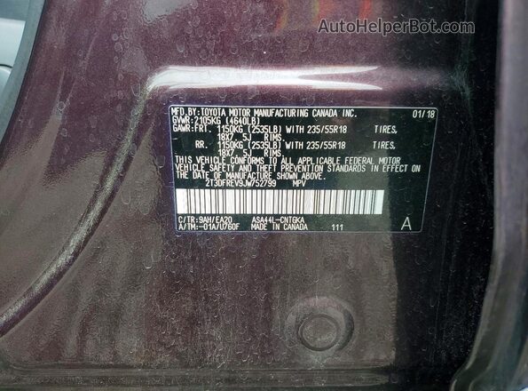 2T3DFREV9JW752799 2018 TOYOTA RAV4 Maroon Widok wnętrza 360 stopni