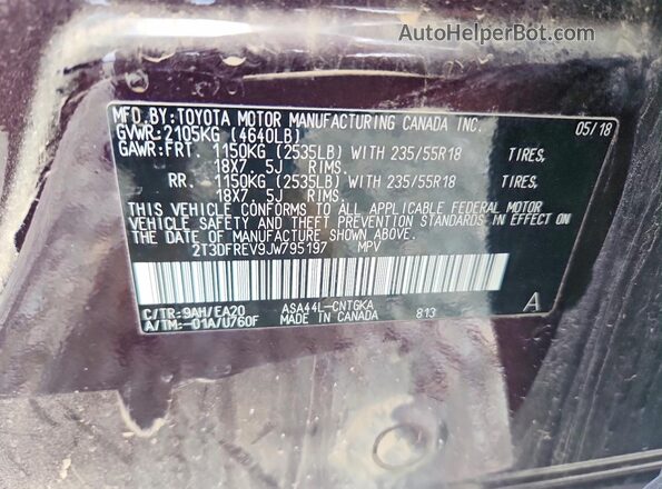 2T3DFREV9JW795197 2018 TOYOTA RAV4 Purple 