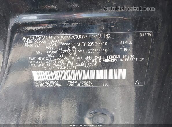 2T3DFREVXGW478019 2016 TOYOTA RAV4 Black Вид підкапотного простору
