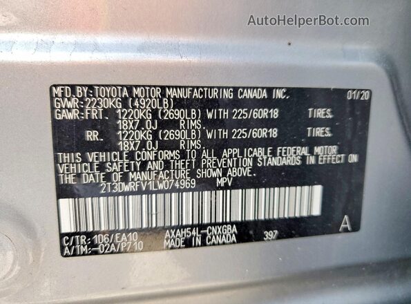 2T3DWRFV1LW074969 2020 TOYOTA RAV4 Silver VIN sticker view