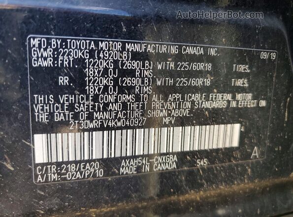 2T3DWRFV4KW040927 2019 TOYOTA RAV4 Black 