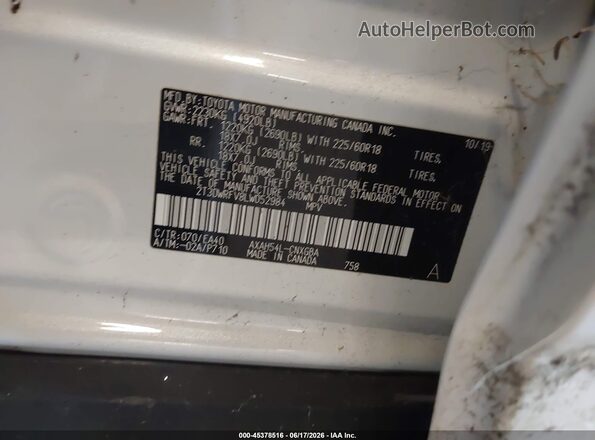 2T3DWRFV8LW052984 2020 TOYOTA RAV4 HYBRID White Engine compartment view