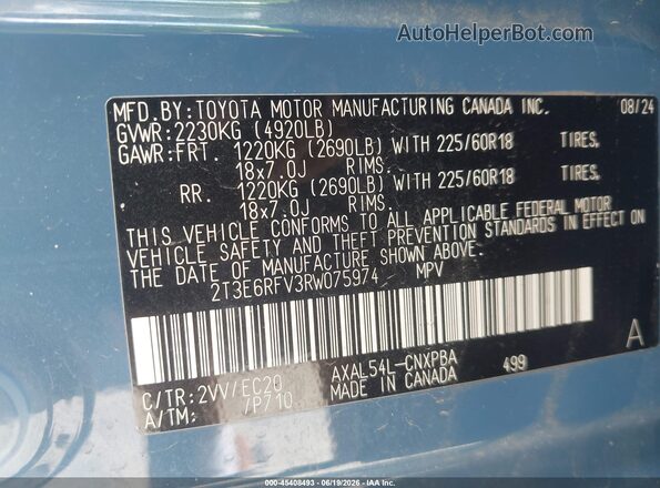 2T3E6RFV3RW075974 2024 TOYOTA RAV4 HYBRID Blue ძრავის განყოფილების ხედი
