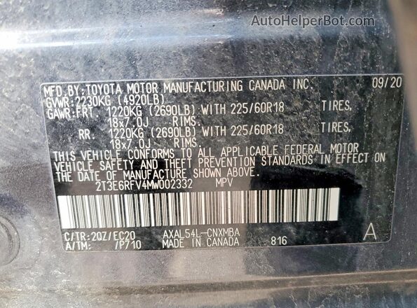 2T3E6RFV4MW002332 2021 TOYOTA RAV4 Gray 
