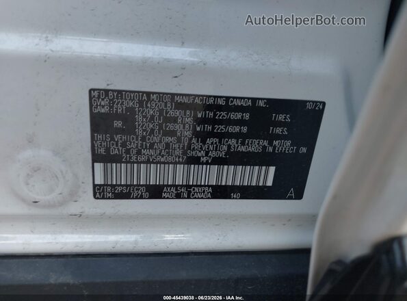 2T3E6RFV5RW080447 2024 TOYOTA RAV4 HYBRID White Engine compartment view