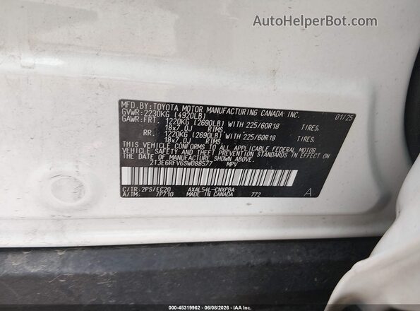 2T3E6RFV6SW088577 2025 TOYOTA RAV4 HYBRID White Vista del compartimento del motor