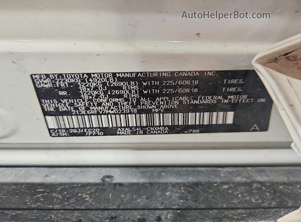 2T3E6RFV7MW023918 2021 TOYOTA RAV4 White VIN sticker view