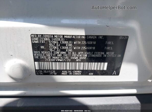 2T3E6RFV9MW025170 2021 TOYOTA RAV4 HYBRID White Engine compartment view