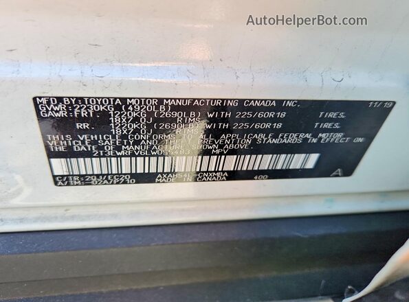 2T3EWRFV6LW055483 2020 TOYOTA RAV4 White VIN կոդի պիտակի տեսք